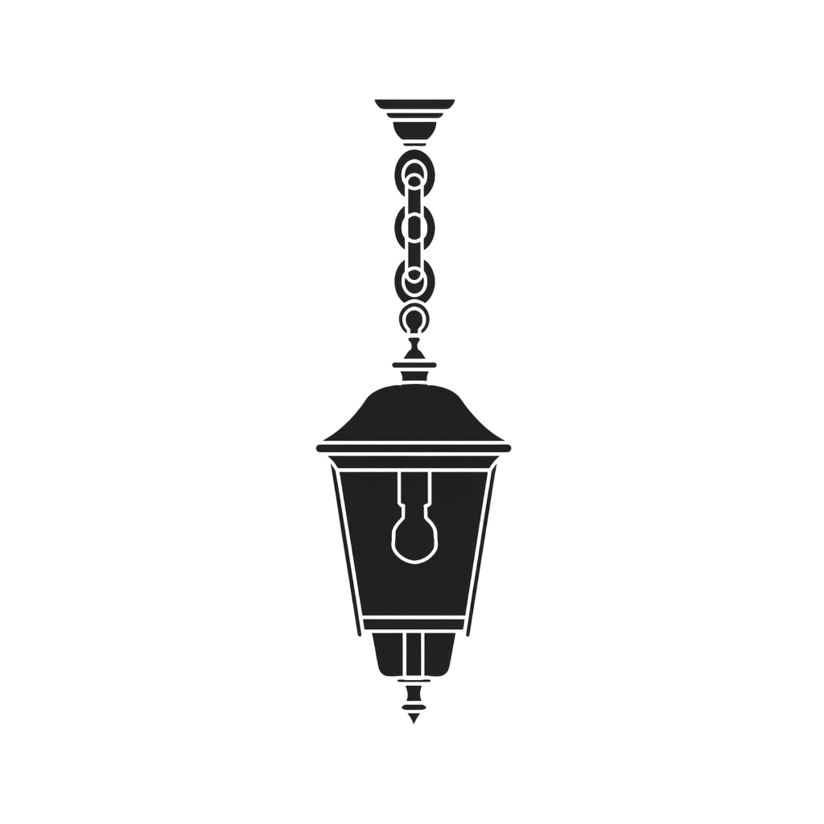 Casement cast aluminium outdoor pendant lantern in black, hexagonal glazed shade with domed roof, hung from a chain with ceiling mount, on a plain white background.