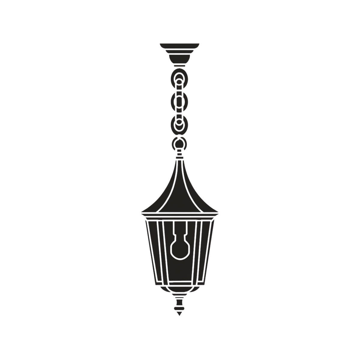 Spire Cast Aluminium Outdoor Pendant Light, a black lantern-style fixture with chain suspension, tapered glazed shade and single E27 bulb, shown on a plain white background.