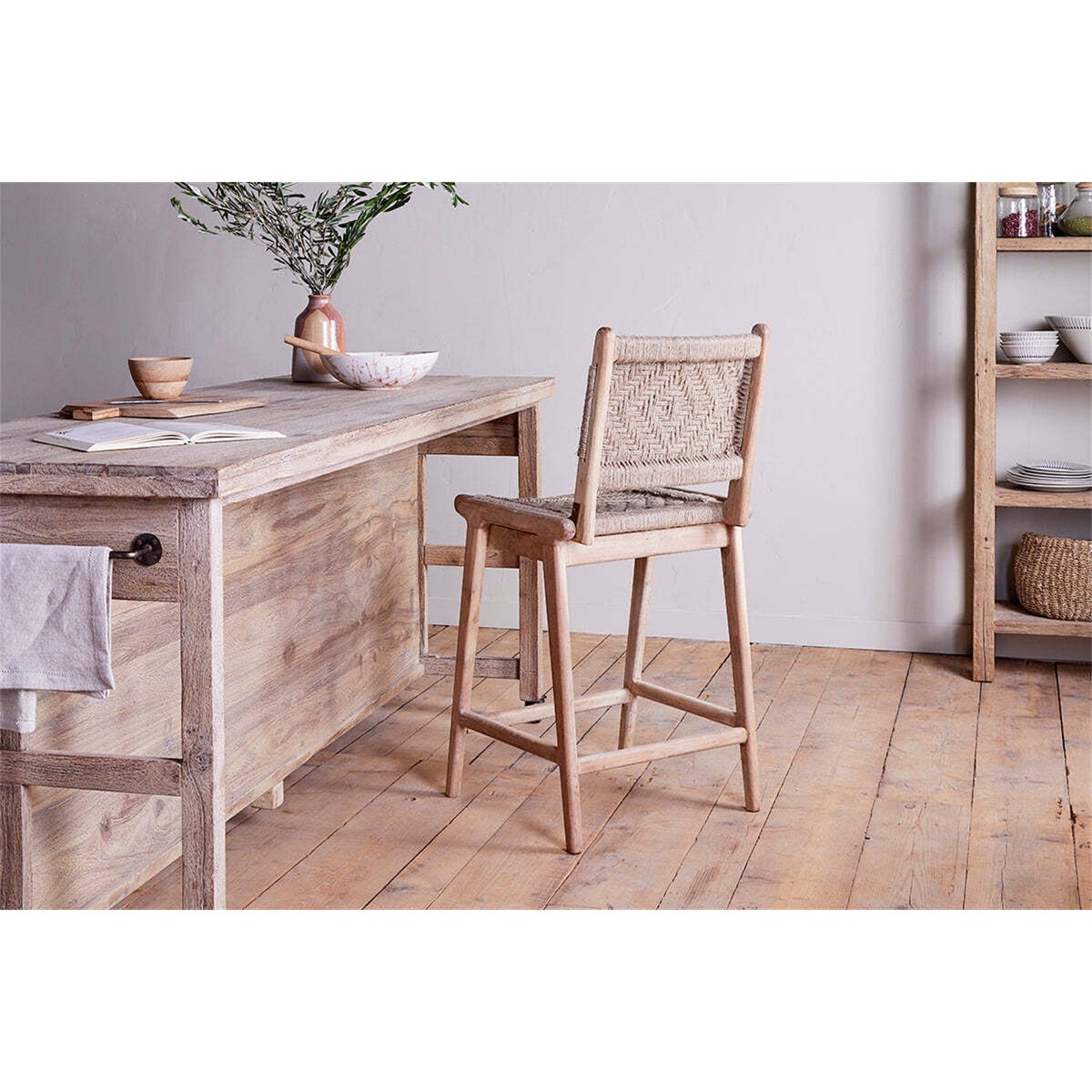 Vinay Jute & Wood Woven Counter Stool - Natural