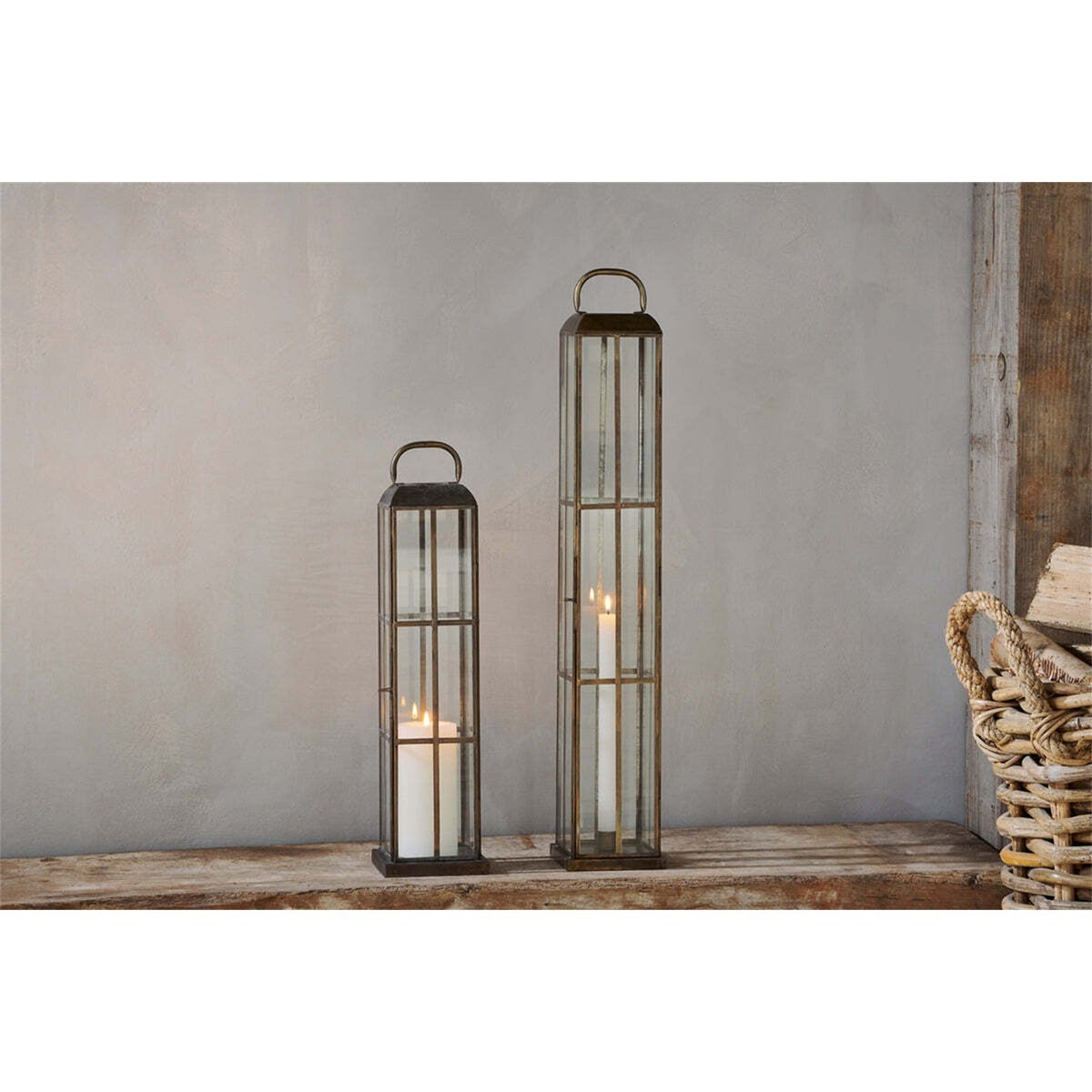 Vemula Small Tall Lantern - Antique Brass