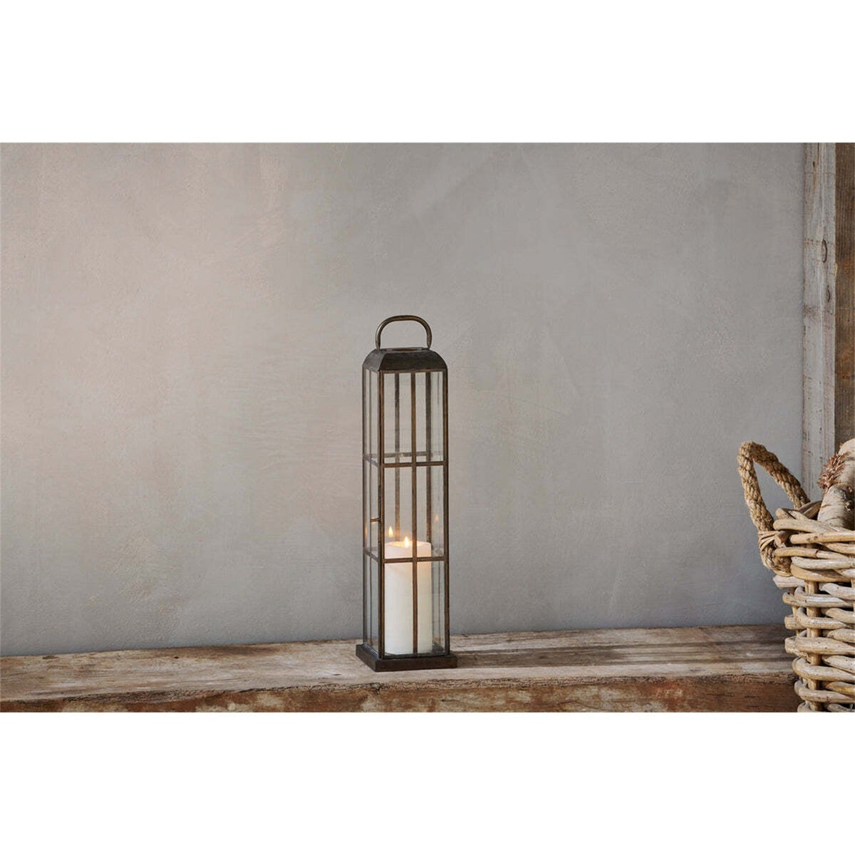 Vemula Small Tall Lantern - Antique Brass