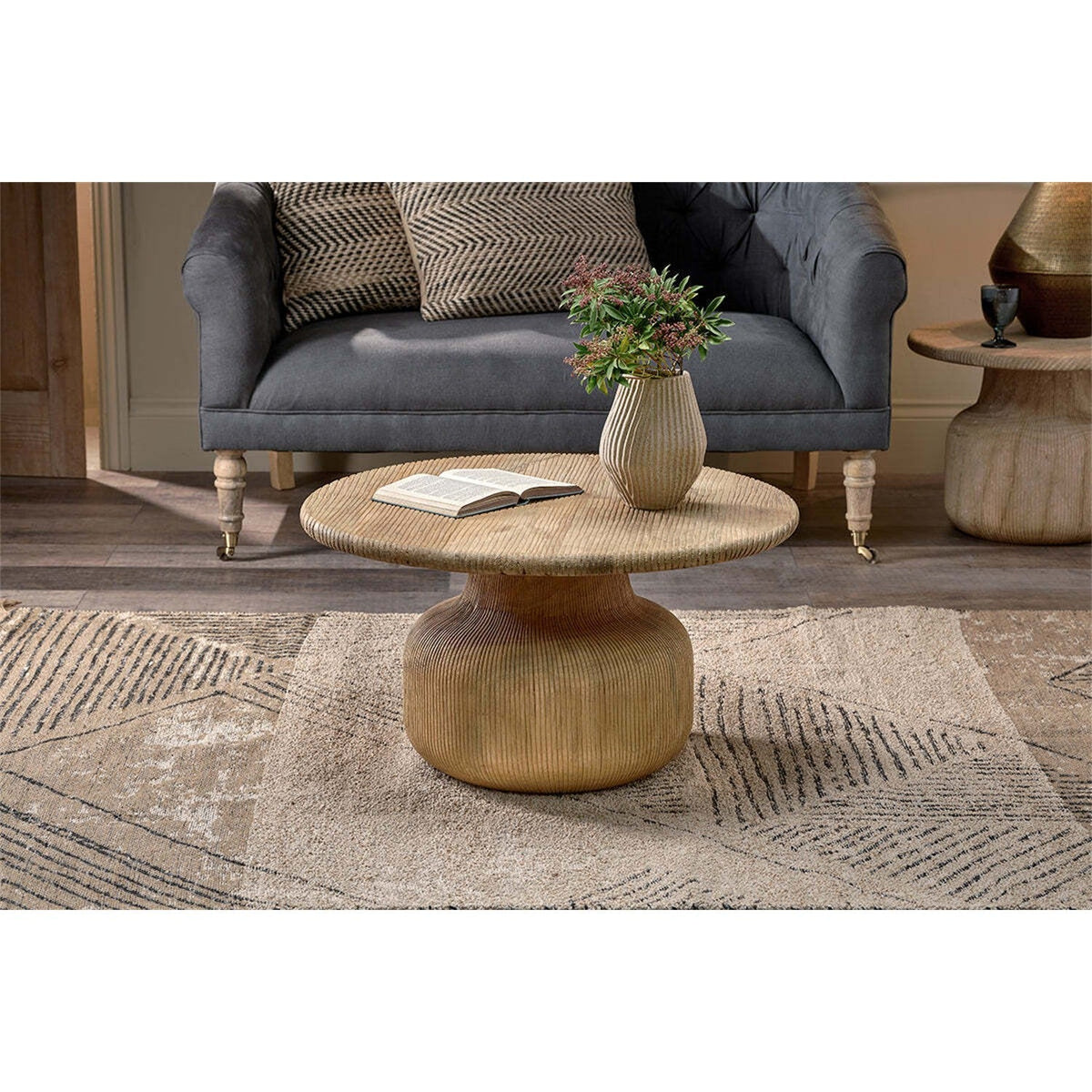 Vivan Grooved Mango Wood Coffee Table - Natural