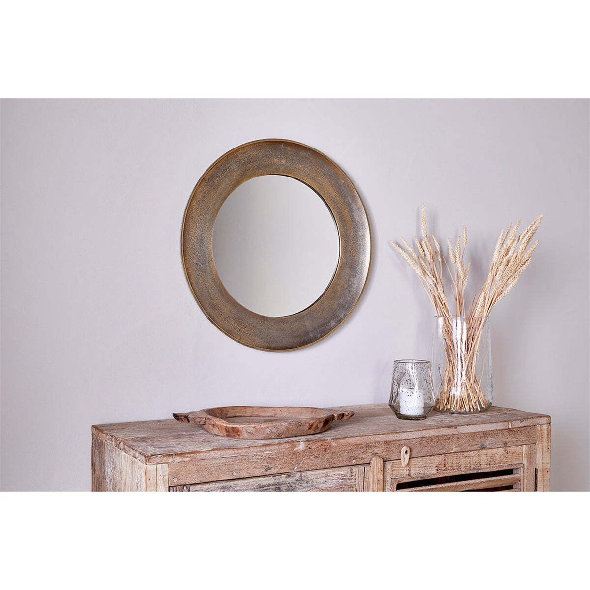 Yakira Large Round Wall Mirror - Antique Brass