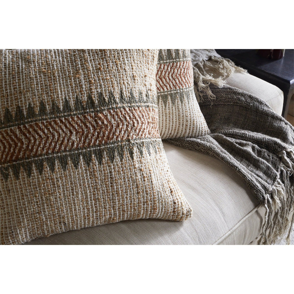 Zairya 60 x 40cm Jute Cushion Cover - Natural & Rust