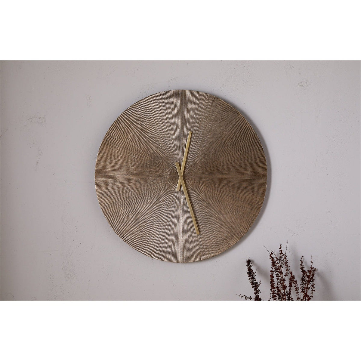 Zuwena Large Etched Wall Clock - Antique Brass