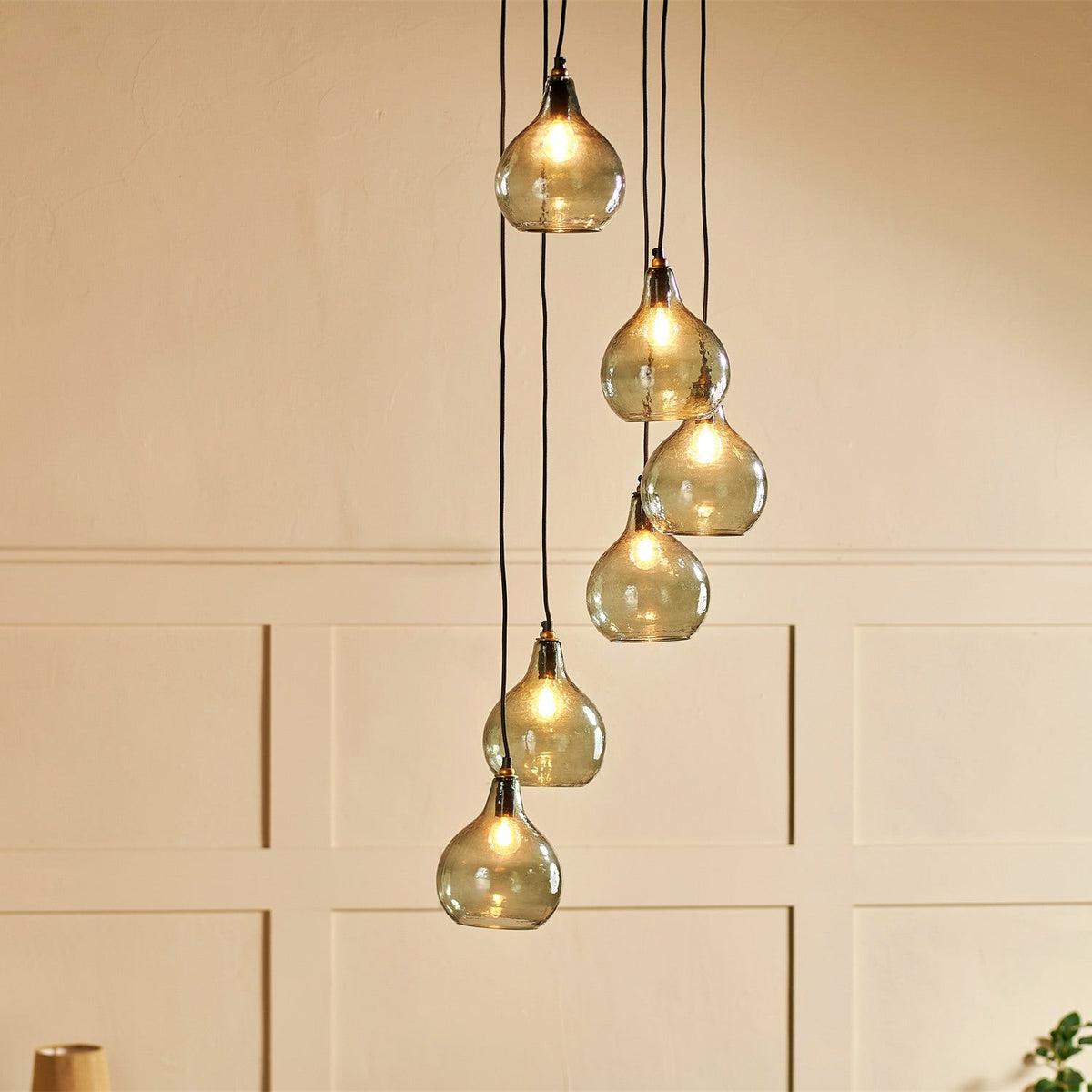 Ziva 6 Light Glass Cluster Pendant Light - Green Smoke