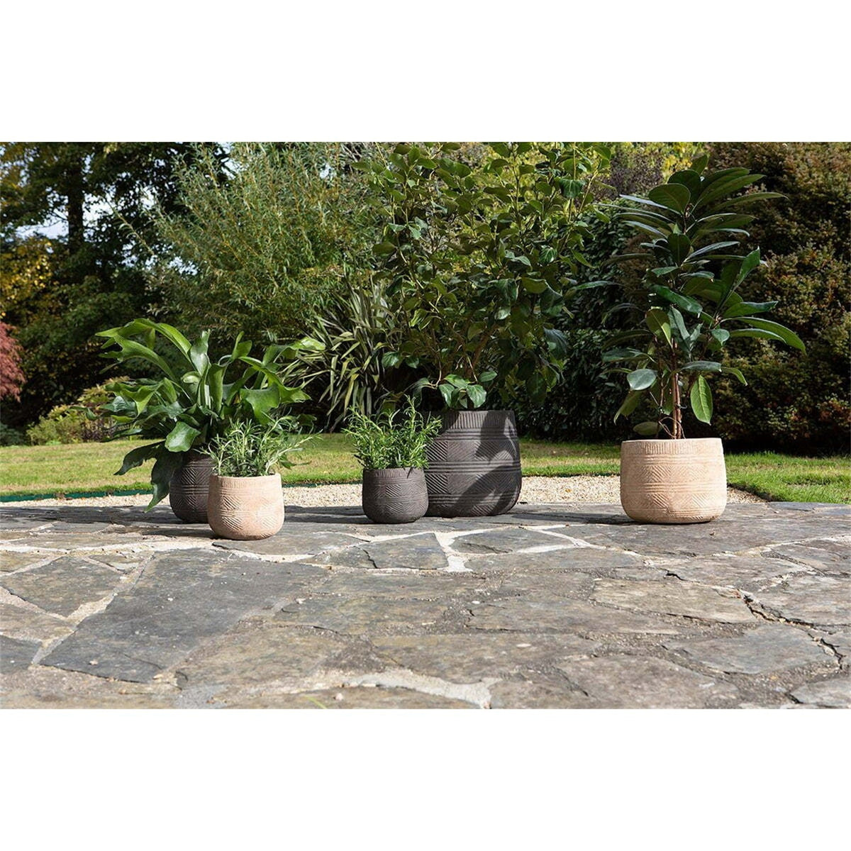 Zadie Etched Ceramic Planter - Grey - Set of 2