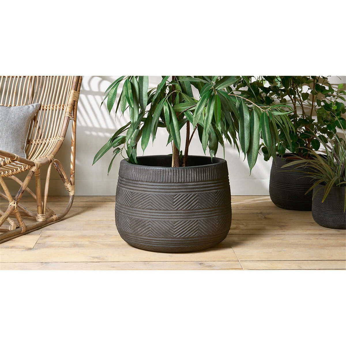 Zadie Large Etched Ceramic Planter - Grey