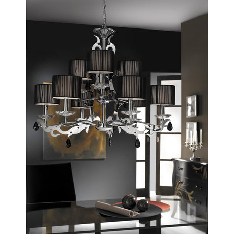 Acanto 84cm 9 Light Chandelier - Chrome With Black Shades