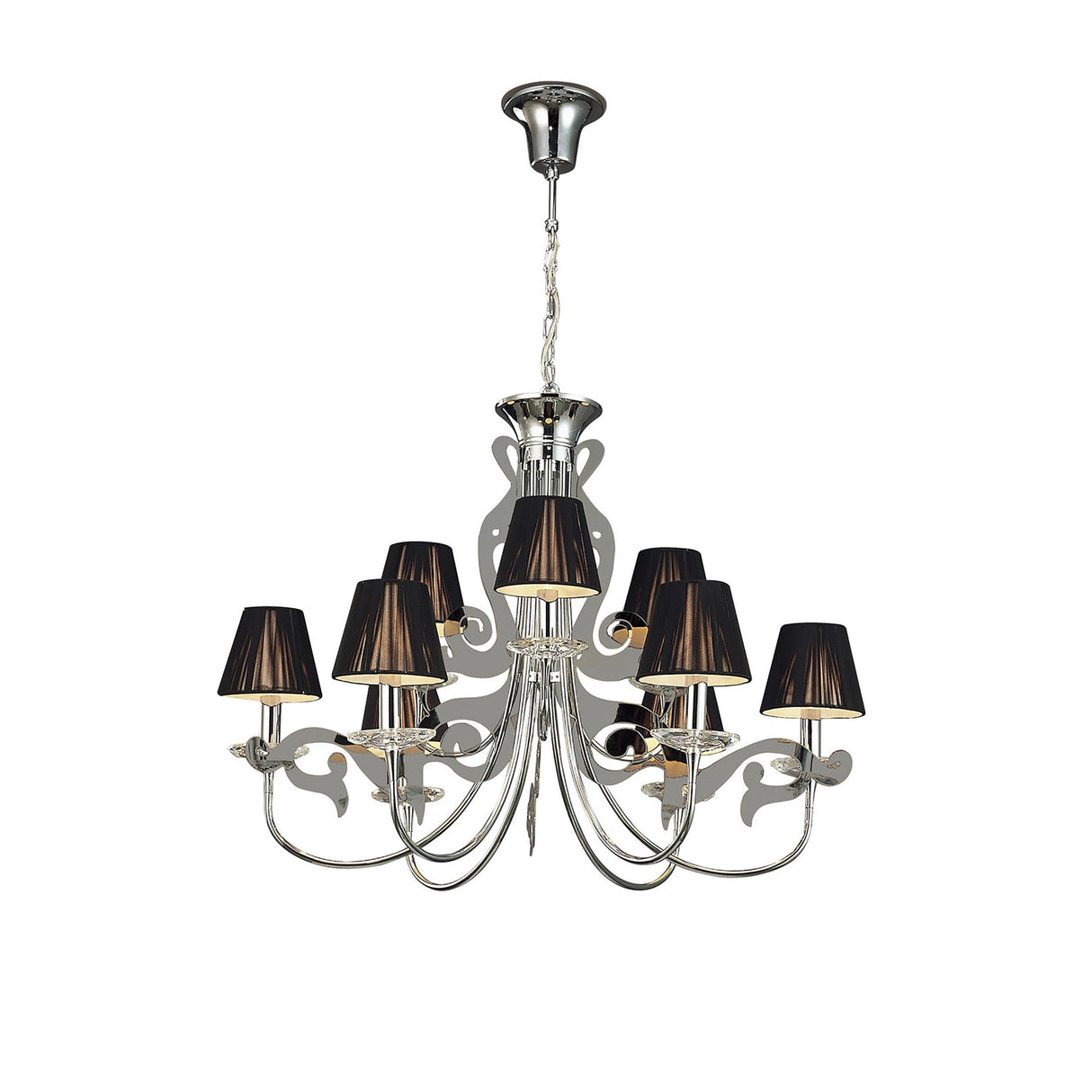 Acanto 84cm 9 Light Chandelier - Chrome With Black Shades