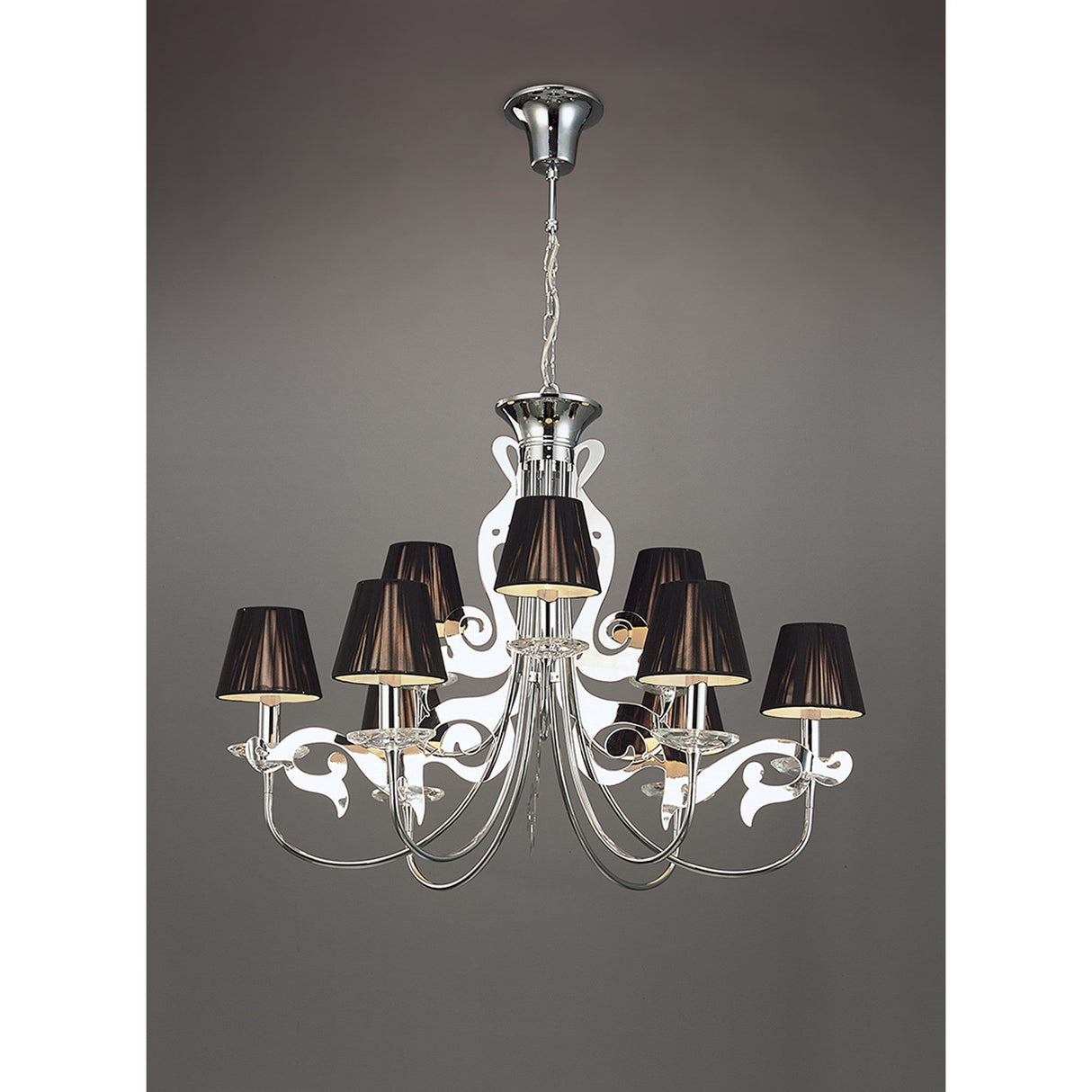 Acanto 84cm 9 Light Chandelier - Chrome With Black Shades