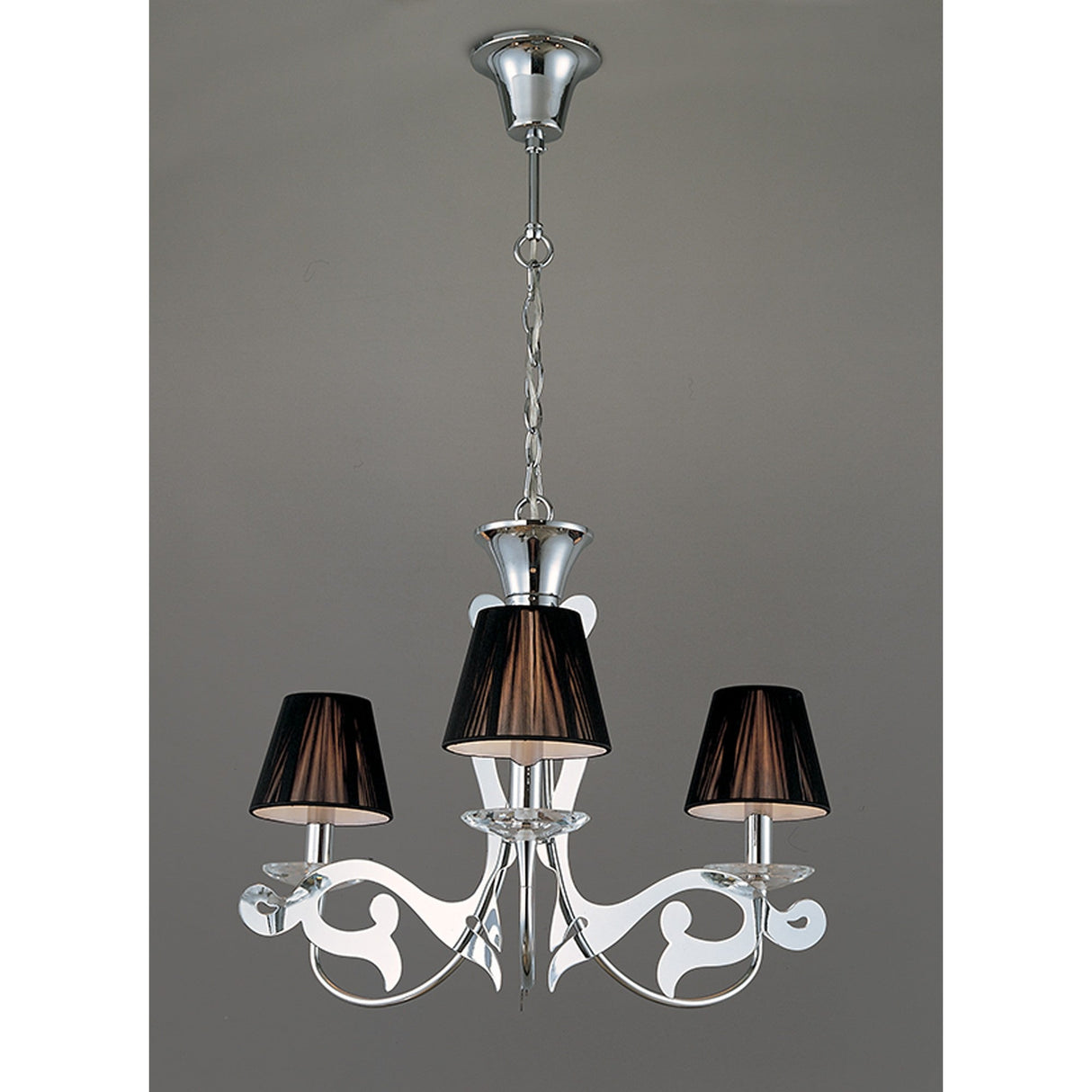 Acanto 48cm 3 Light Chandelier - Chrome With Black Shades
