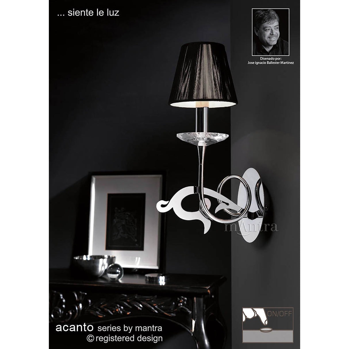 Acanto 1 Light Wall Lamp - Chrome With Black Shade