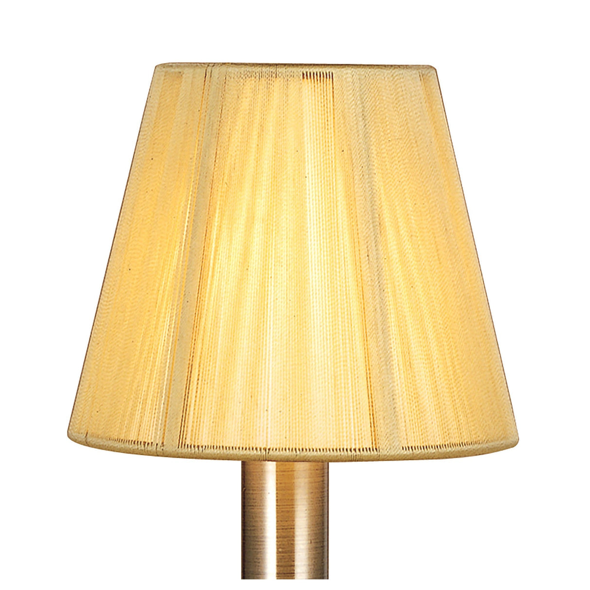 A close-up of the Acanto 1 Light Table Lamp in antique brass with an amber cream shade, set against a white background.