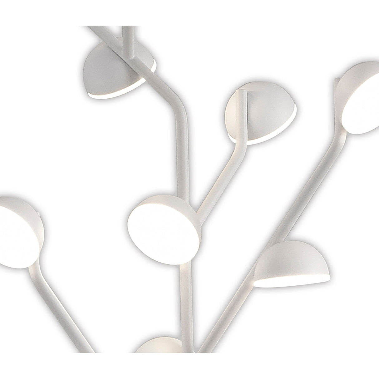 Close-up of the Adn LED Floor Lamp 30W 3000K in white, featuring multiple round lamp heads on branching stems from a central base for a modern, minimalist tree-inspired design and elegant sculptural lighting.