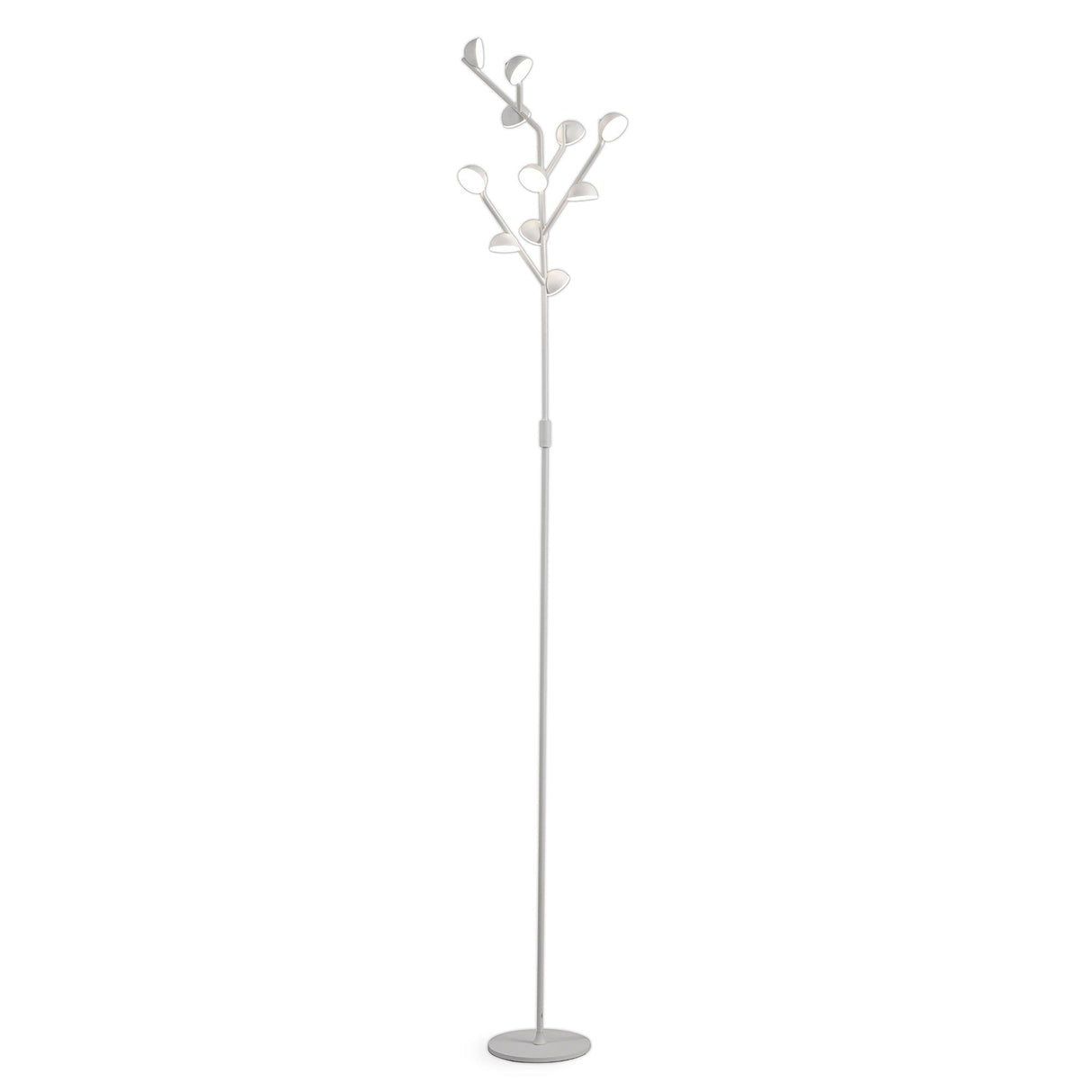 The Adn LED Floor Lamp 30W 3000K - White features a slim, modern design with multiple rounded branches atop a stable round base, resembling a minimalist tree and bringing functional elegance to any space.