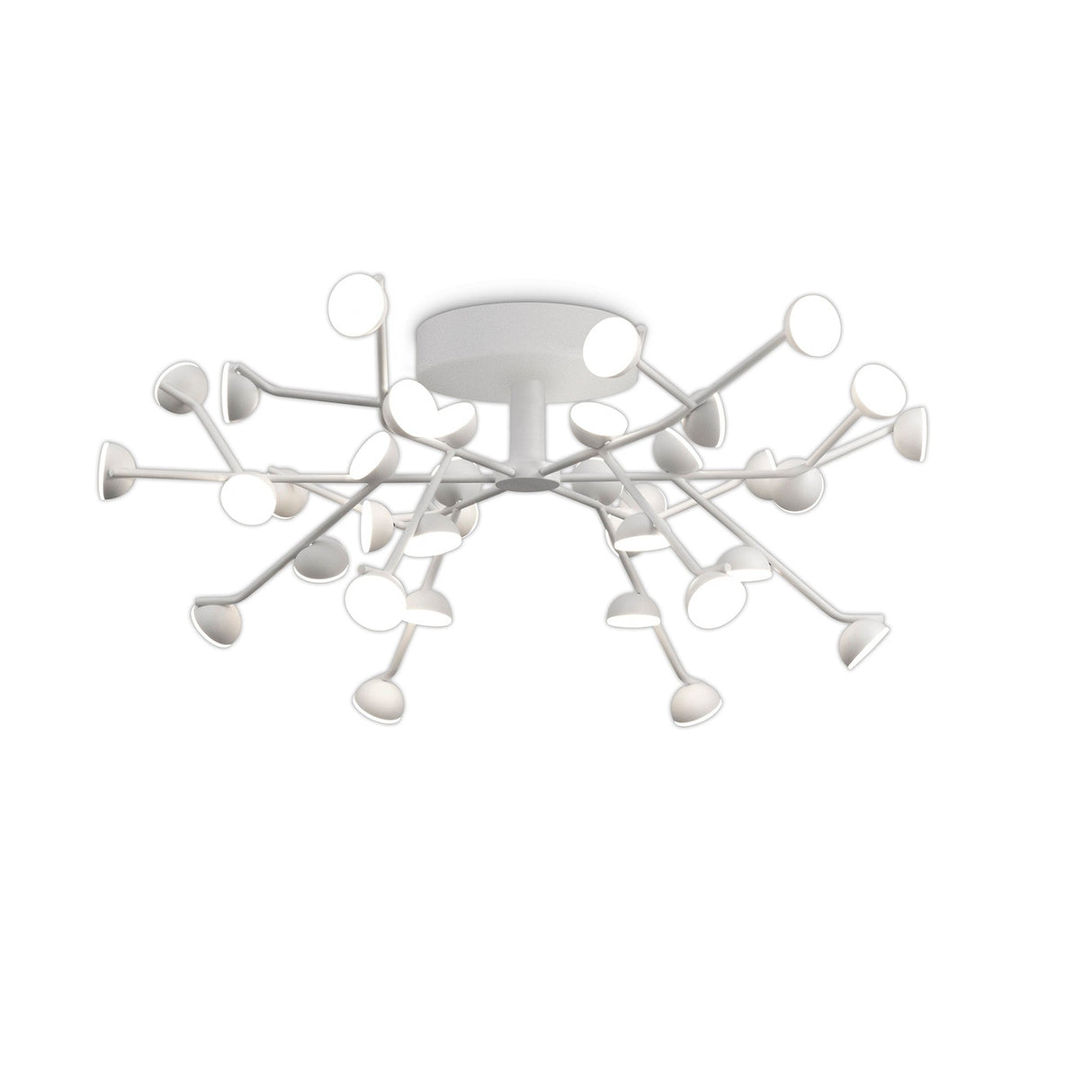 Mantra Adn 36 Light semi-flush ceiling light in white with branching metal arms and conical LED heads in a radial starburst pattern.