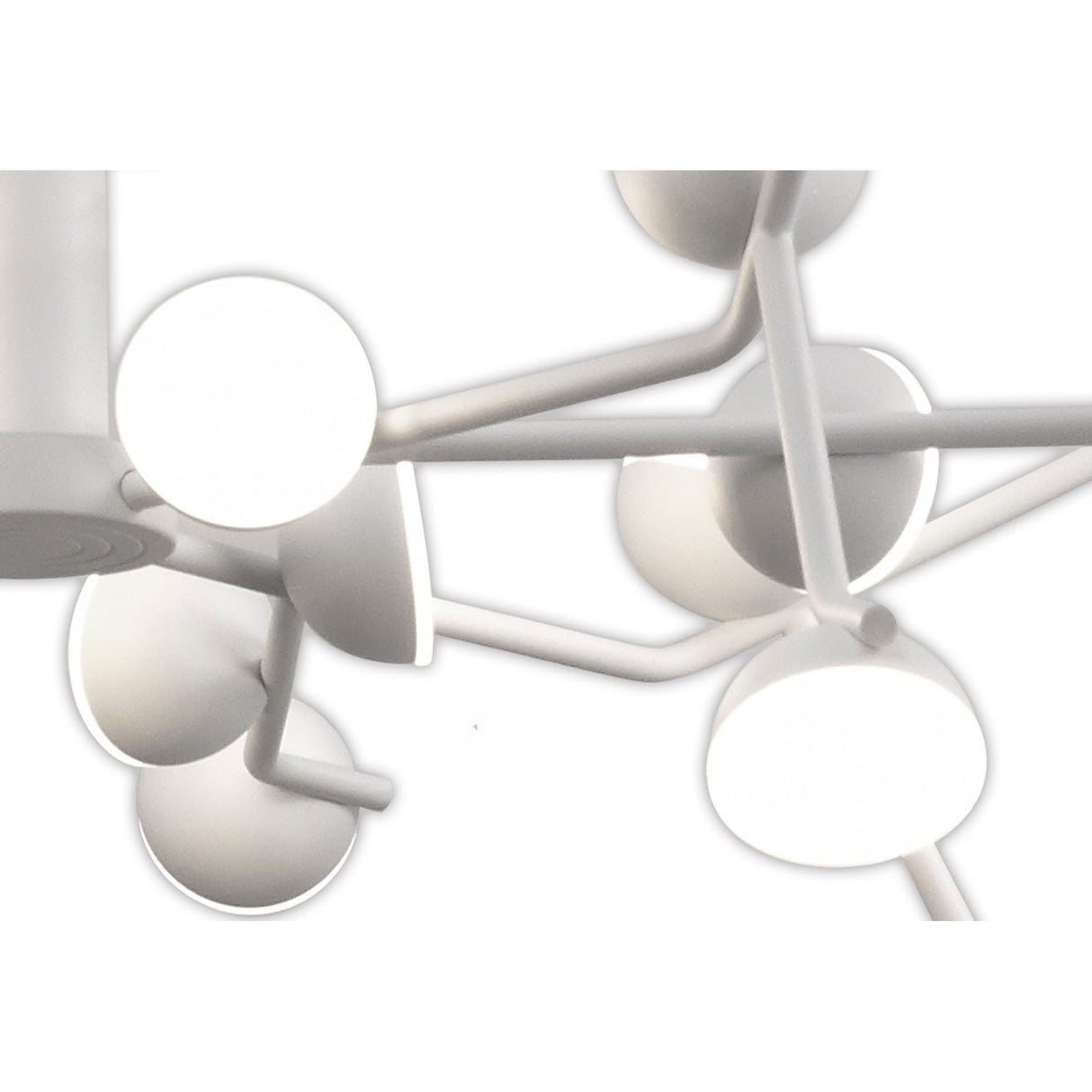Close-up of the Mantra Adn semi-flush ceiling light showing white radiating arms with rounded LED diffuser heads against a plain white background.