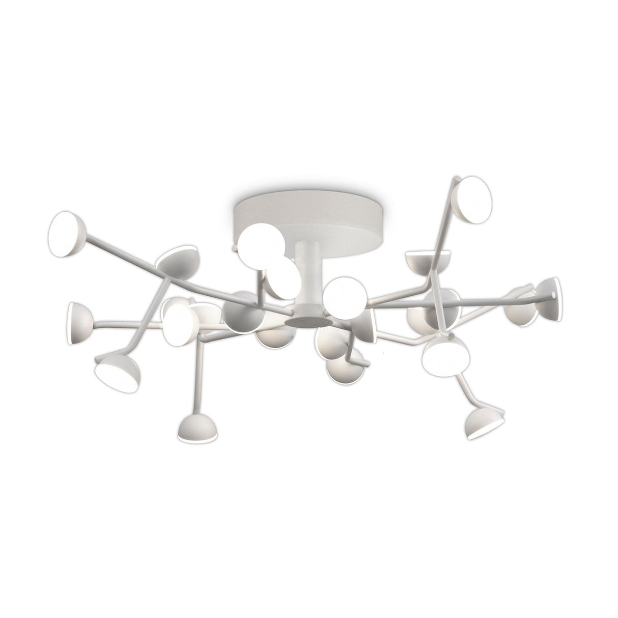 Mantra Adn 24 light semi-flush ceiling light in white, with integrated LED heads on radiating arms from a central hub, on a plain background.