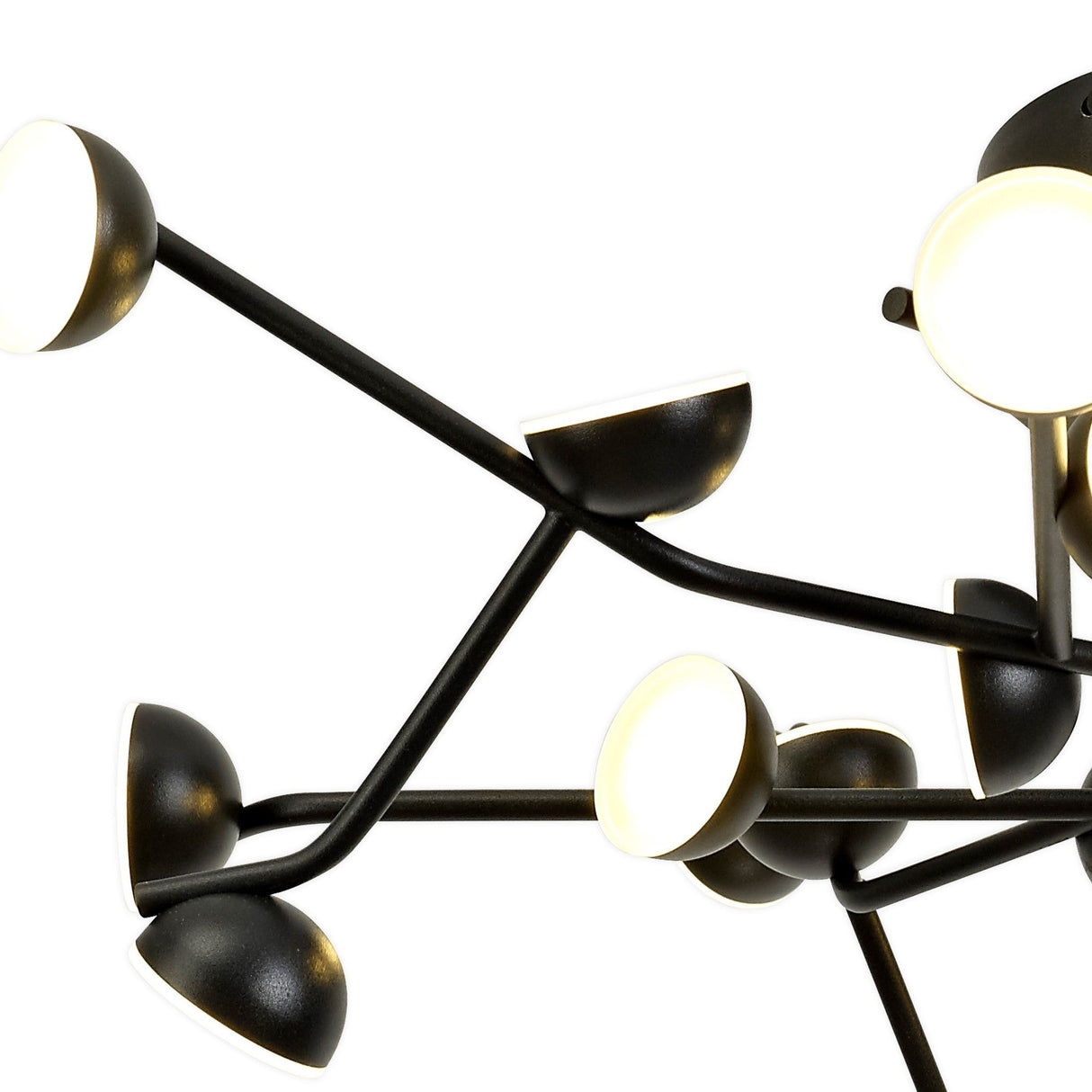 Mantra Adn 24-light semi-flush ceiling light close-up showing branching matt black metal arms tipped with frosted LED diffusers.