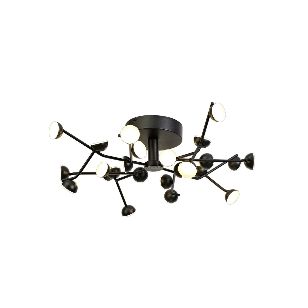 Mantra Adn 24-light semi-flush ceiling light with branching matt black metal arms and integrated LED frosted diffusers, on a white background.