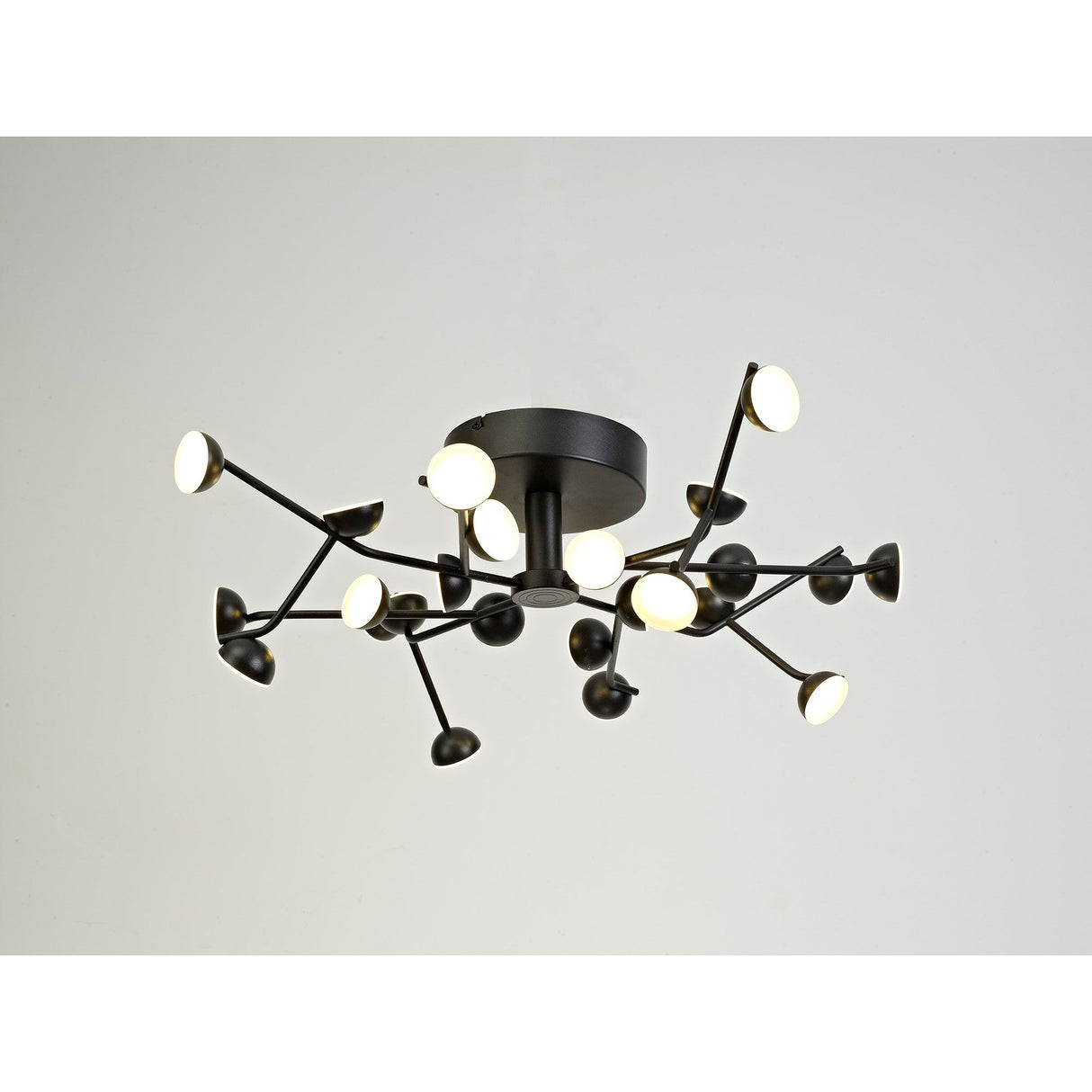 Mantra Adn 24-light semi-flush ceiling light with branching matt black metal arms and frosted LED diffusers, shown against a plain light background.
