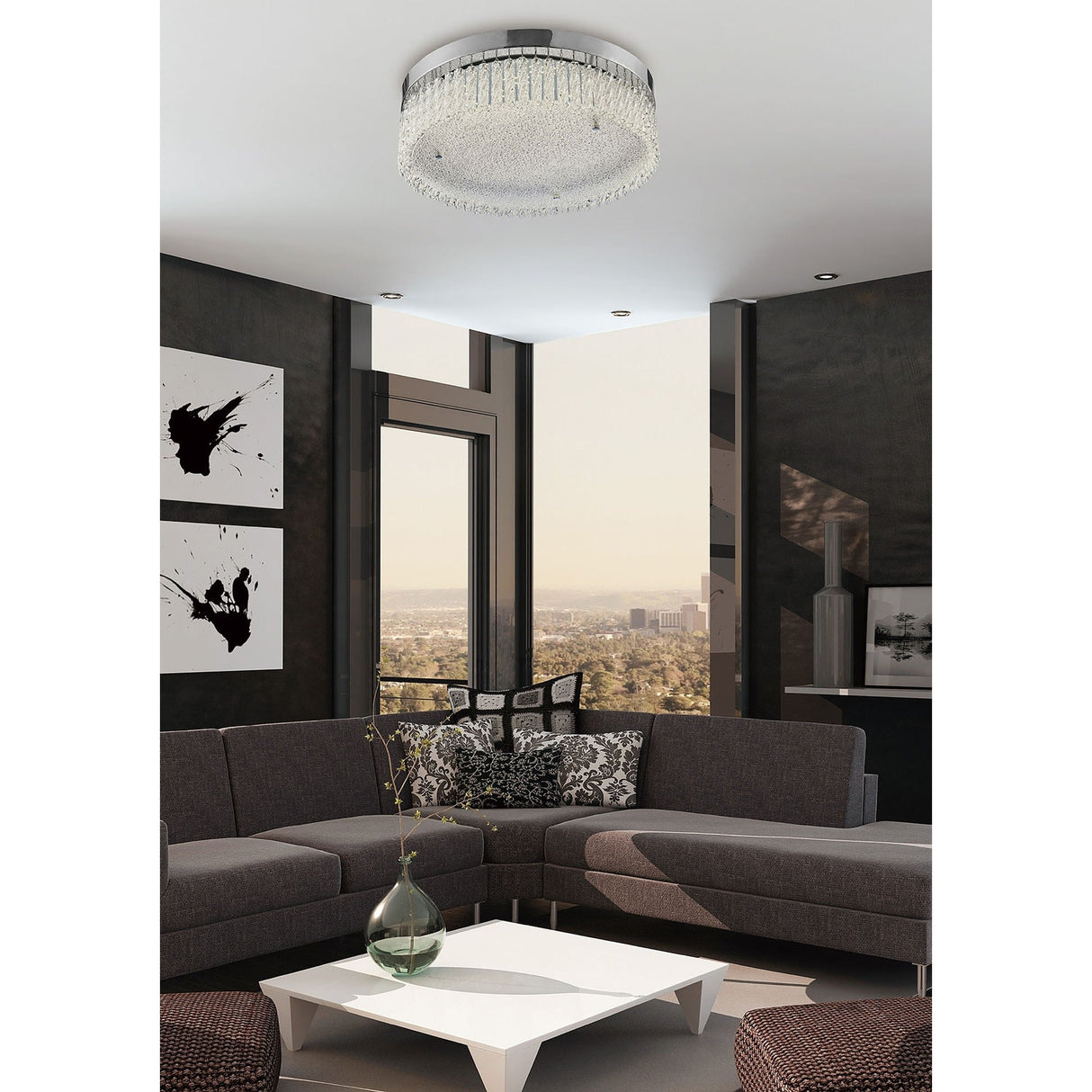 Aiden Large Round LED Glass Flush Ceiling Light 4200K 21W - Polished Chrome