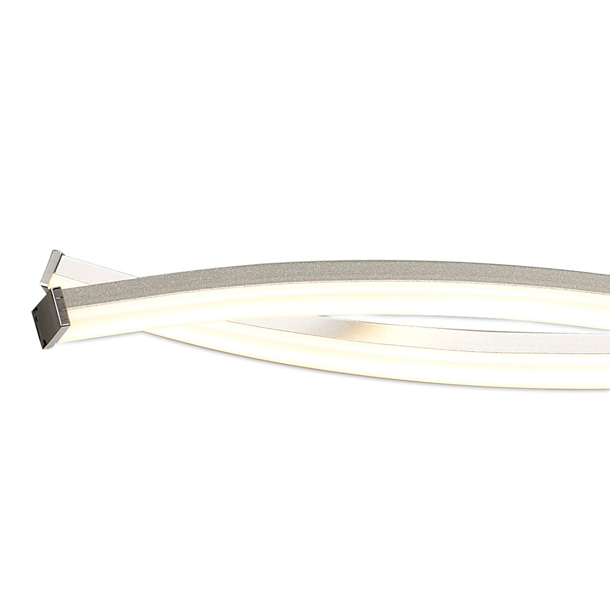 Mantra Aire semi-flush ceiling light with curved silver arms, frosted white LED diffusers, and a polished chrome end cap on a white background.