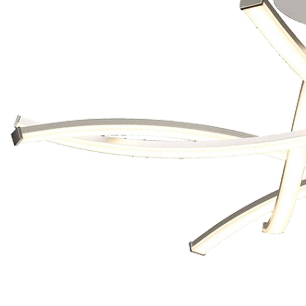 Mantra Aire LED semi-flush ceiling light with curved silver arms and frosted white diffusers radiating from a polished chrome canopy.