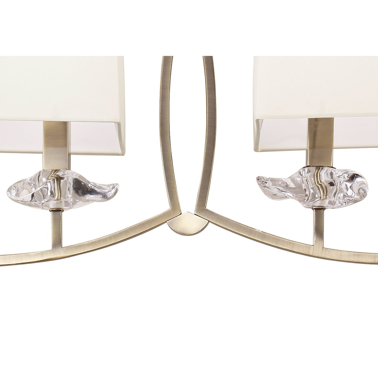 Akira 6 Light 2 Arm Crystal Chandelier - Brass With Cream Shades