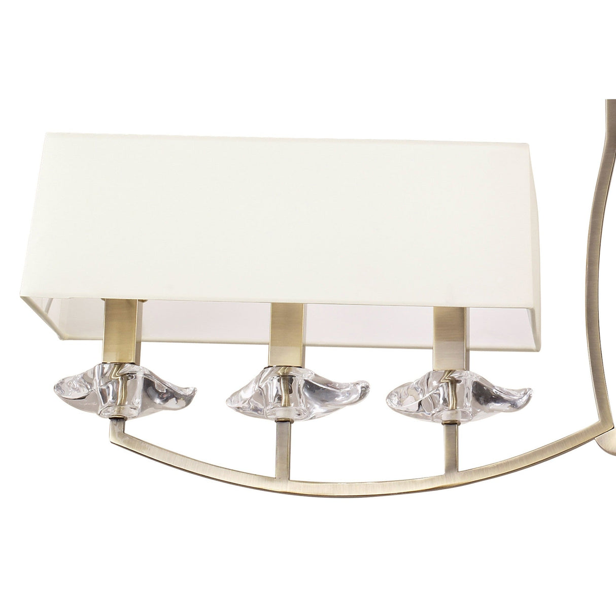 Akira 6 Light 2 Arm Crystal Chandelier - Brass With Cream Shades