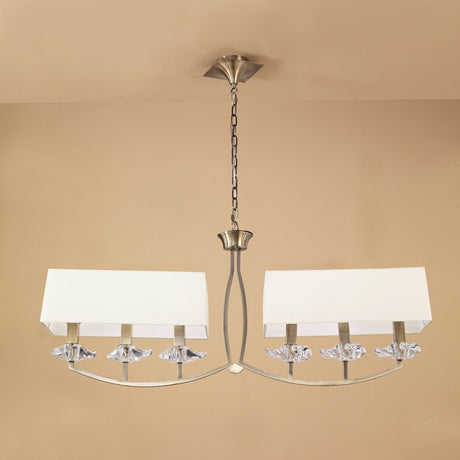Akira 6 Light 2 Arm Crystal Chandelier - Brass With Cream Shades