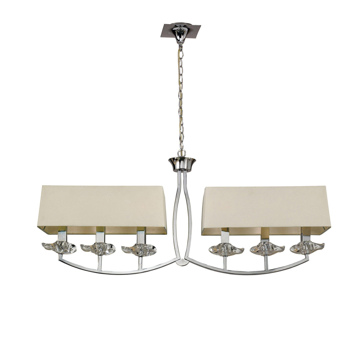 Akira 6 Light 2 Arm Crystal Chandelier - Chrome With Cream Shades