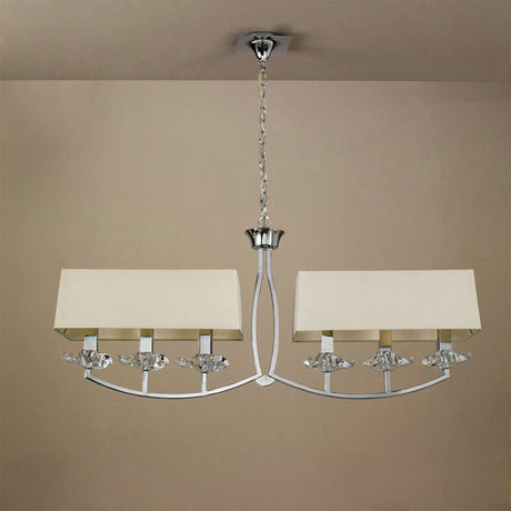 Akira 6 Light 2 Arm Crystal Chandelier - Chrome With Cream Shades