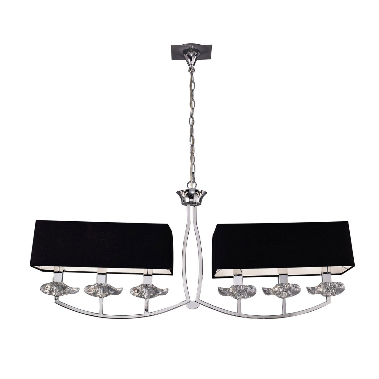 Akira 6 Light 2 Arm Crystal Chandelier - Chrome With Black Shades