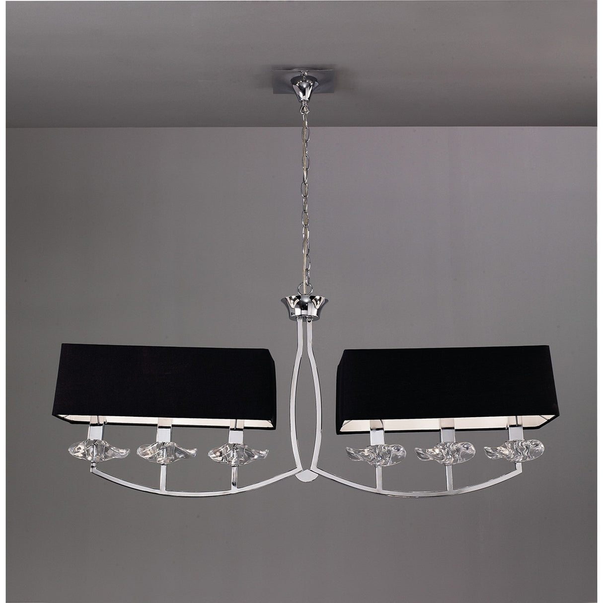 Akira 6 Light 2 Arm Crystal Chandelier - Chrome With Black Shades