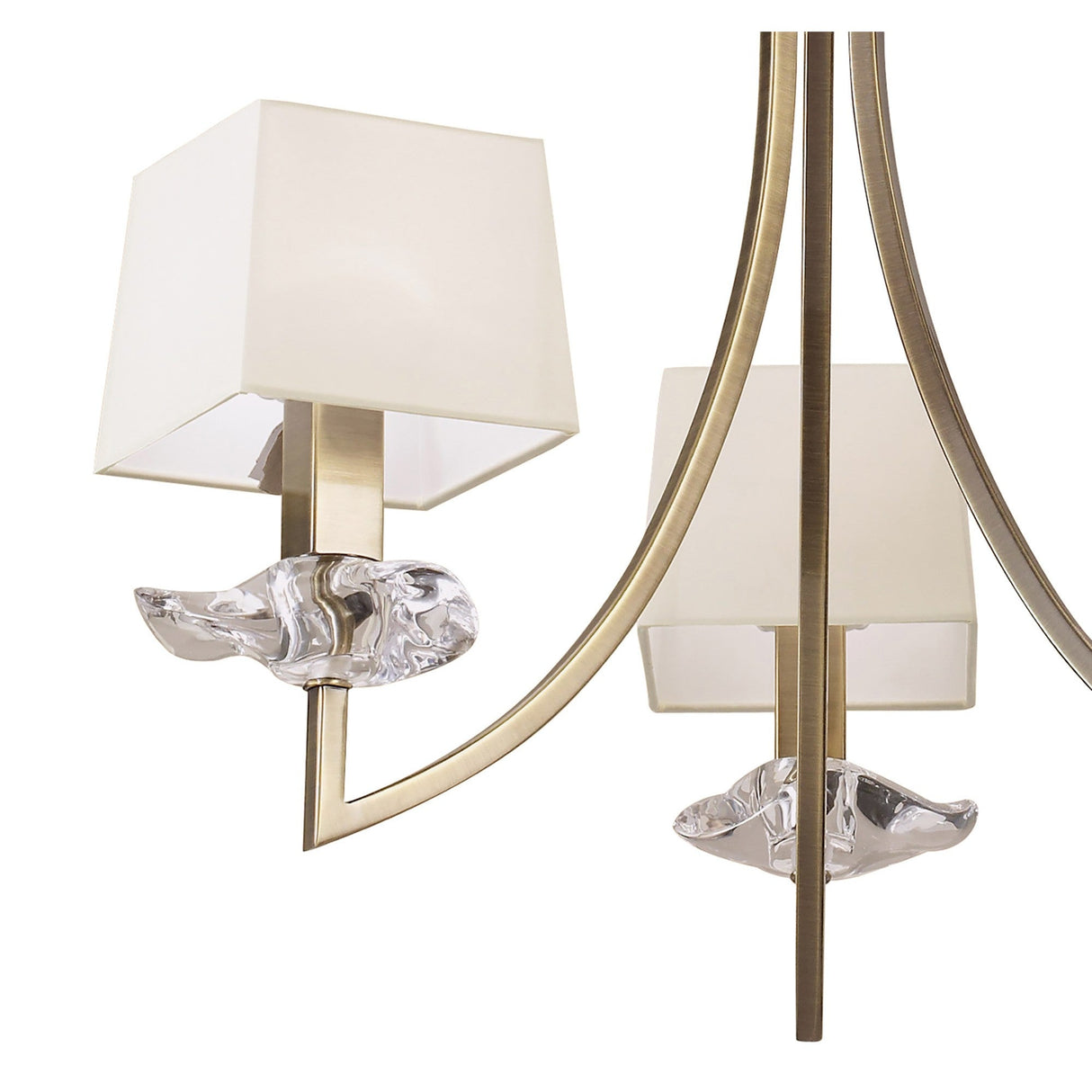 Akira 54cm 3 Light Crystal Chandelier - Brass With Cream Shades