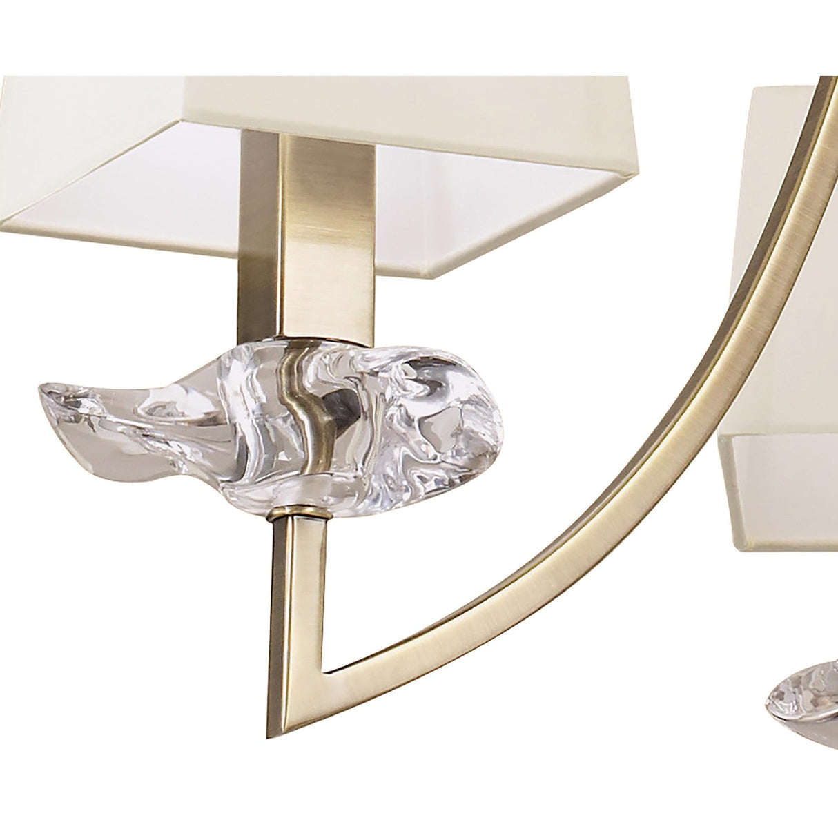 Akira 54cm 3 Light Crystal Chandelier - Brass With Cream Shades