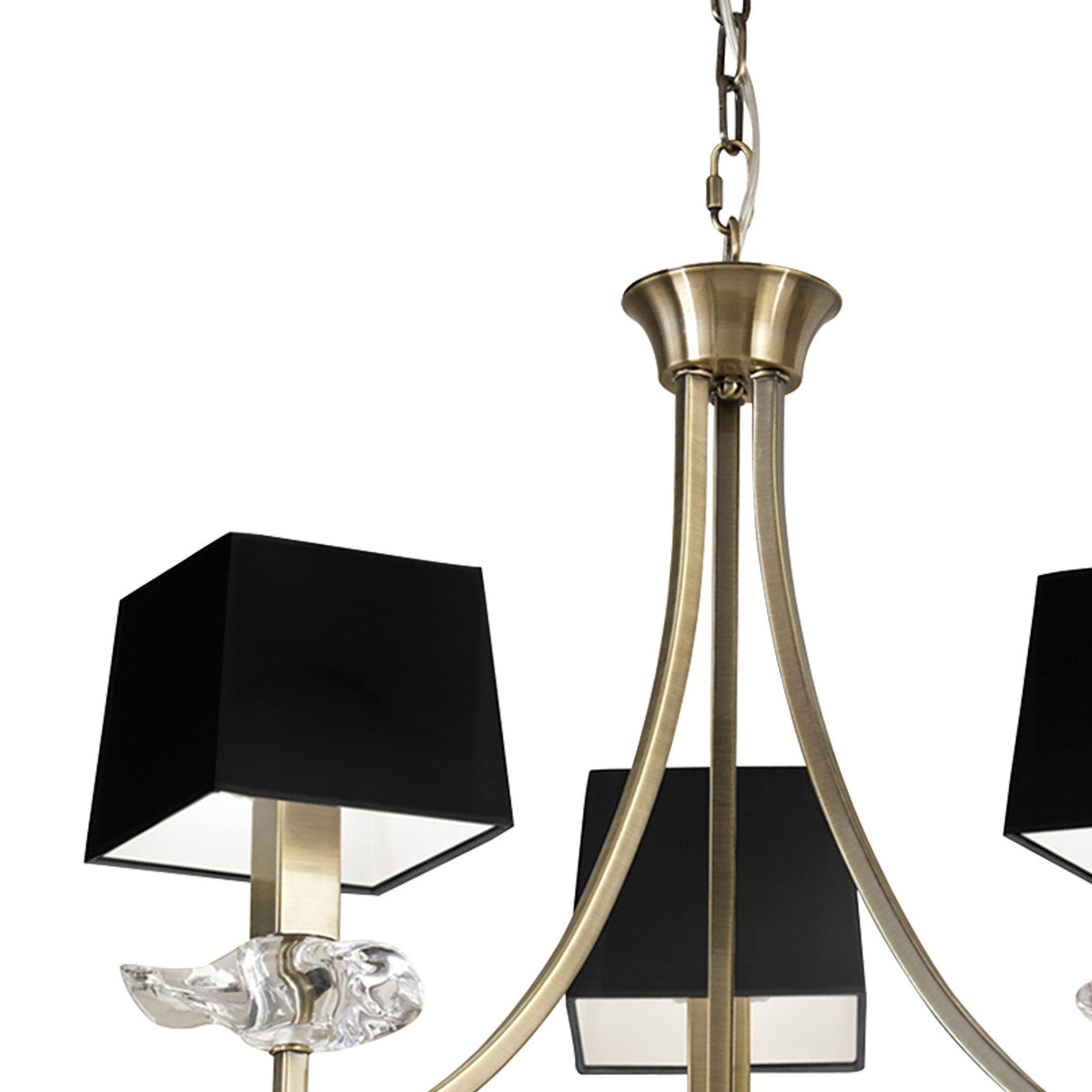 Akira 54cm 3 Light Crystal Chandelier - Brass With Black Shades