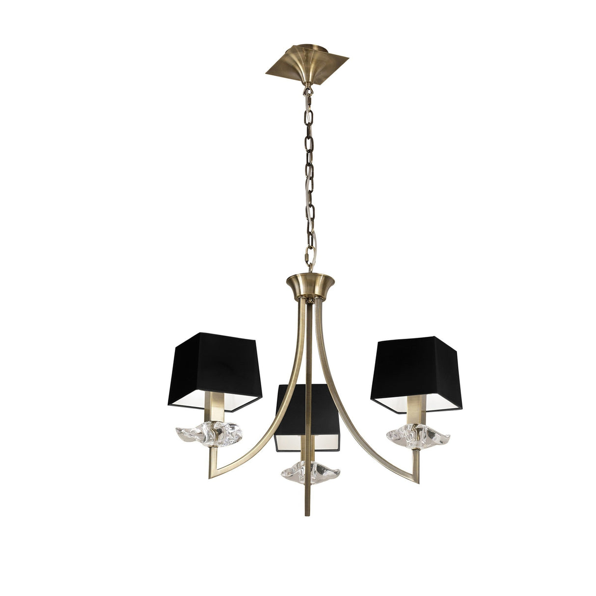 Akira 54cm 3 Light Crystal Chandelier - Brass With Black Shades