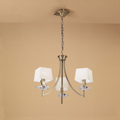 Akira 54cm 3 Light Crystal Chandelier - Brass With Cream Shades