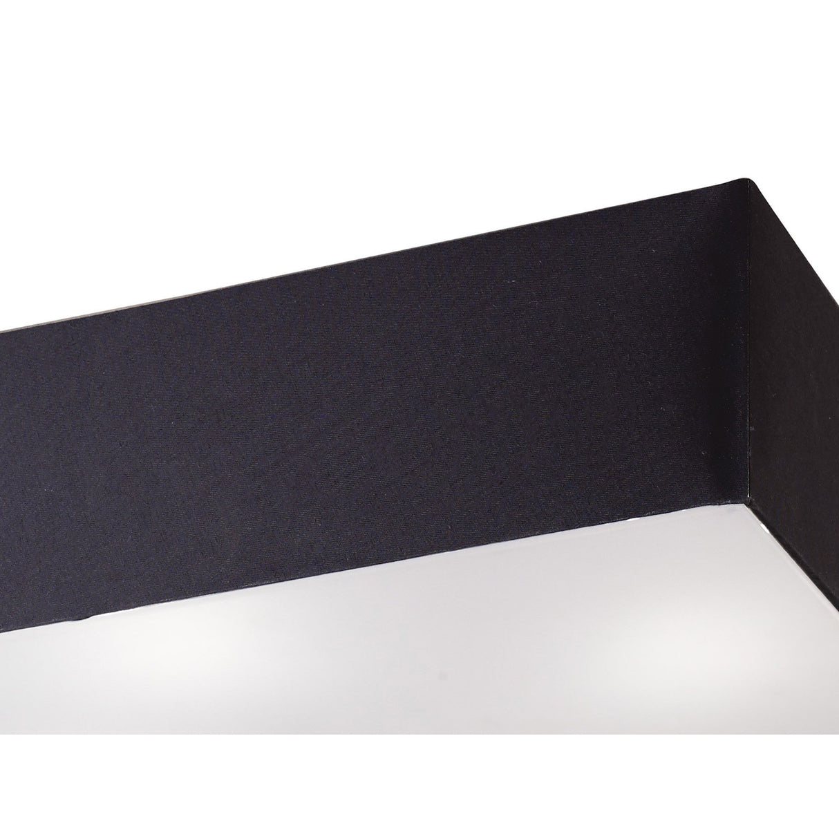 Close-up of the Mantra Akira square flush ceiling light showing the matt black frame edge and frosted white acrylic diffuser panel.