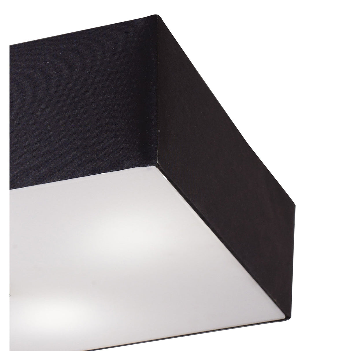 Close-up of the Mantra Akira 4 Light Square Flush Ceiling Light showing the matt black frame corner and frosted white acrylic diffuser panel.