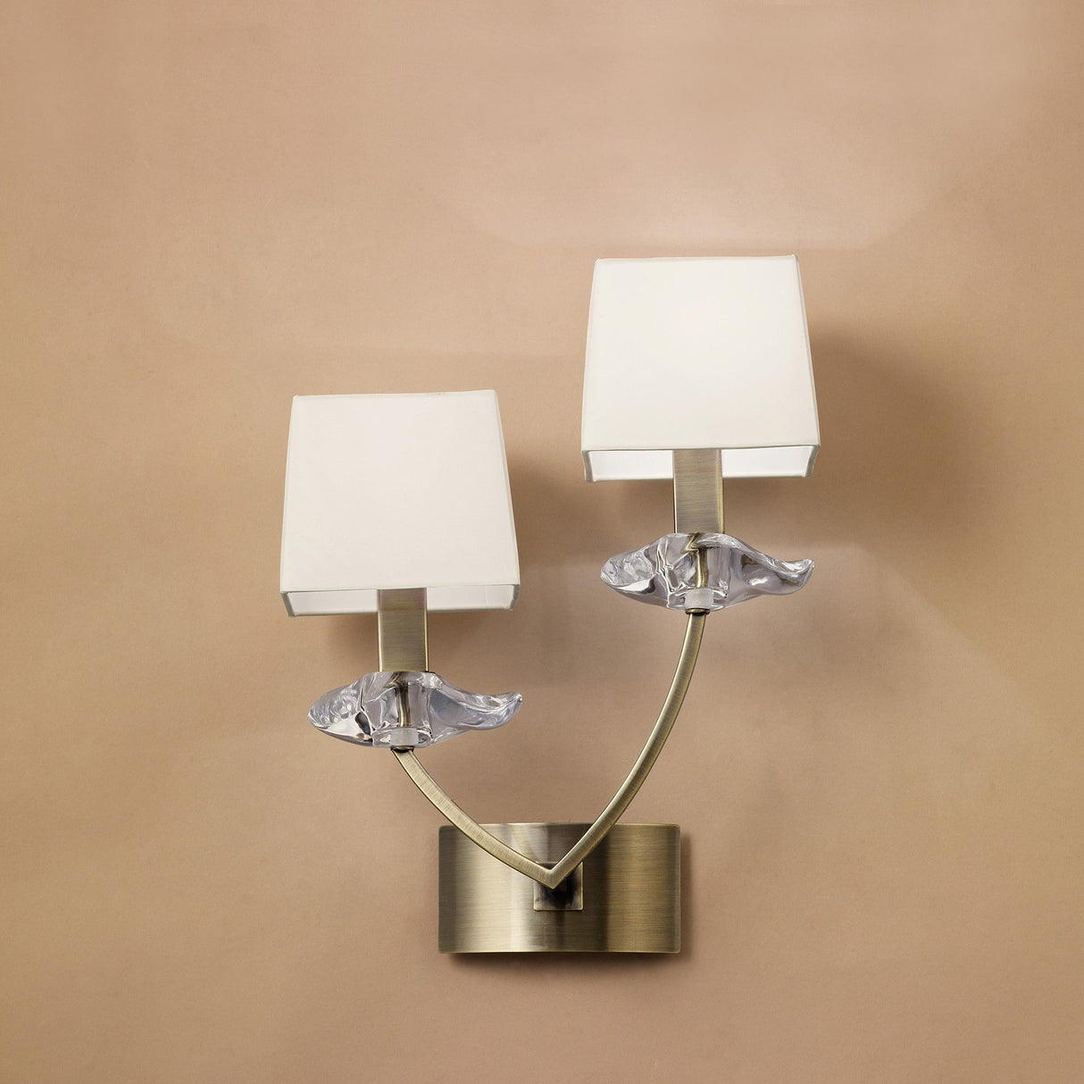 Akira 2 Light Wall Lamp - Brass With Cream Shades