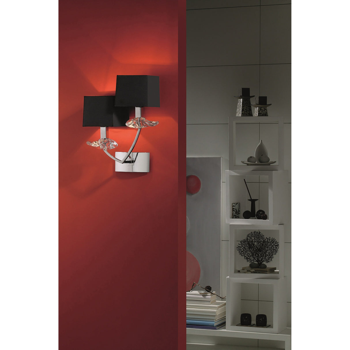 Akira 2 Light Wall Lamp - Chrome With Black Shades