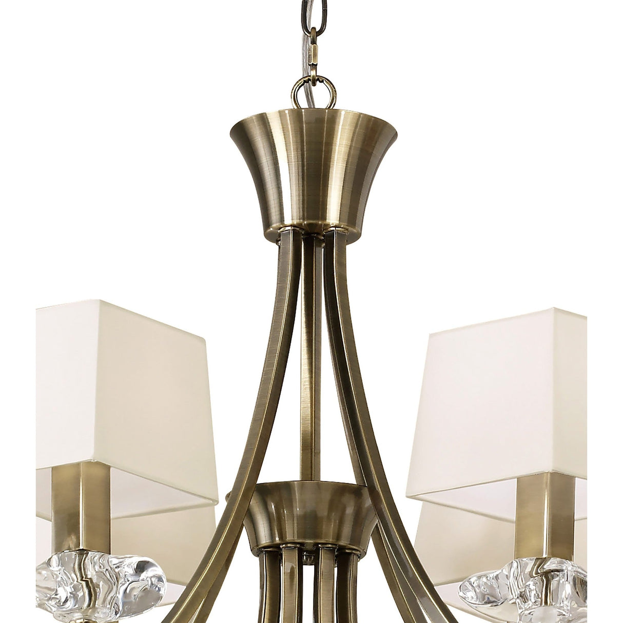 Akira 90cm 2 Tier 12 Light Crystal Chandelier - Brass With Cream Shades