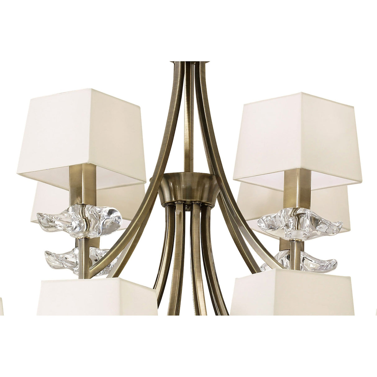 Akira 90cm 2 Tier 12 Light Crystal Chandelier - Brass With Cream Shades