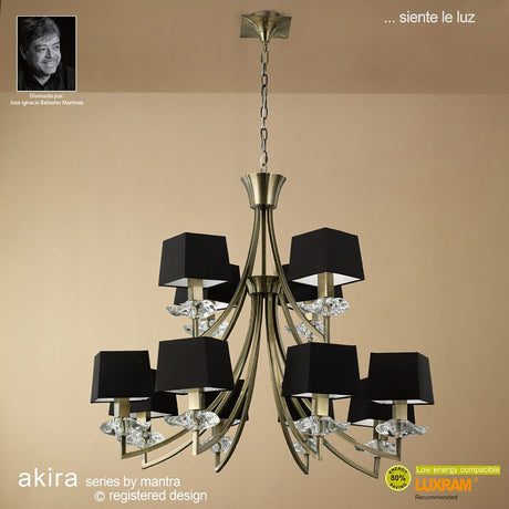 Akira 90cm 3 Light Crystal Chandelier - Brass With Black Shades