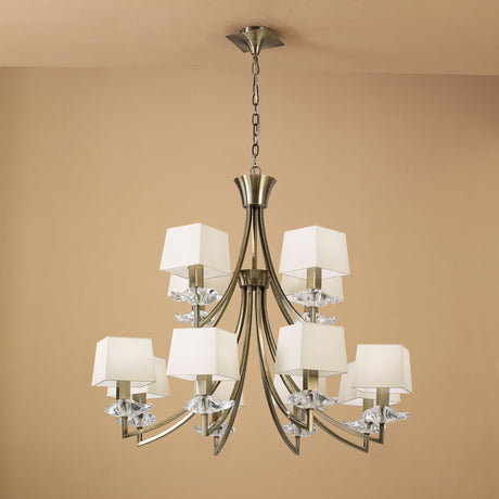 Akira 90cm 2 Tier 12 Light Crystal Chandelier - Brass With Cream Shades