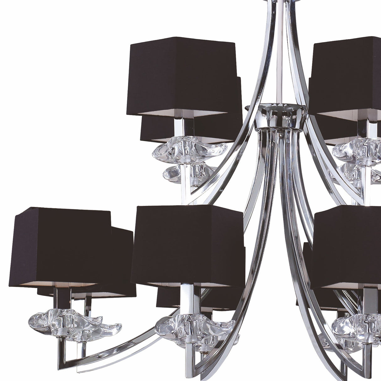 Akira 90cm 2 Tier 12 Light Crystal Chandelier - Chrome With Black Shades